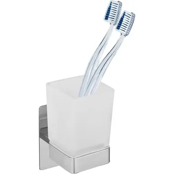 Držák na kartáček Samodržící skleněný kelímek na zubní kartáčky v leskle stříbrné barvě Genova – Wenko ID_1658990