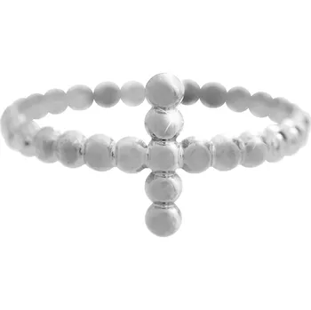 Prsten JSB bijoux s.r.o. Ocelový prsten kříž z kuliček bez krystalů