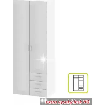 Šatní skříň Skříň GWEN 70425 - bílá vysoký lesk - SLEVA 3% s kodem radost25