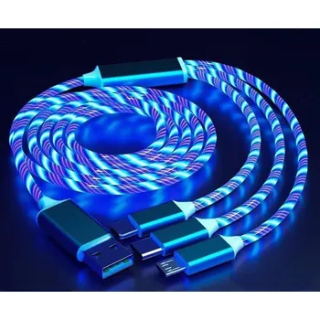 POČÍTÁRNA USB 3 v 1 rychlo nabíječka s LED podsvícením 1,1m - modrá