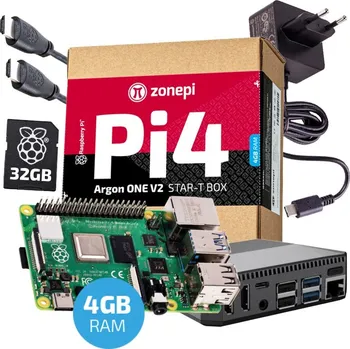 Stolní počítač Sada s Raspberry Pi 4B - 4GB, Argon ONE V2 + 32GB microSD + příslušenství
