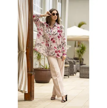 Oversize šifonová košile se širokými rukávy A513 Barva: Vínová, Velikost: ONE SIZE