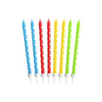 Dortová svíčka Dortové svíčky - Barevné s puntíky / 24 kusů (žlutá, červená, modrá, zelená)
