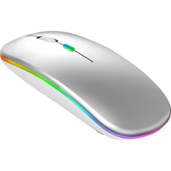 Myš POČÍTÁRNA Bezdrátová Nabíjecí Silent Myš s LED podsvícením - Stříbrná