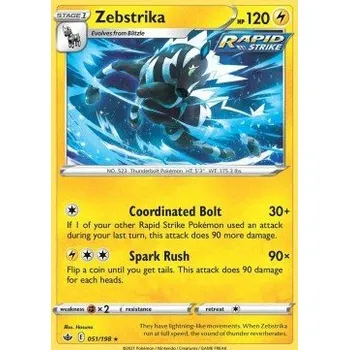 Karetní hra Pokémon CRE 051/198 Zebstrika - Chilling Reign Stav: Near Mint, Verze: REVERSE HOLO