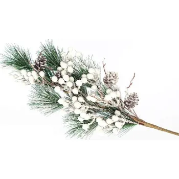 Vánoční dekorace Eurolamp Vánoční dekorace větev s bílými bobulemi a šiškami, 79 cm, 1 ks