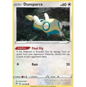 Volný čas Pokémon DAA 137/189 Dunsparce - Darkness Ablaze Stav: Near Mint, Verze: REVERSE HOLO