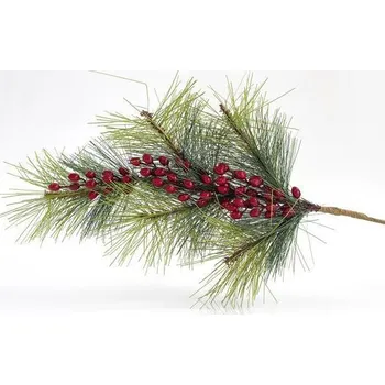 Vánoční dekorace Eurolamp Vánoční dekorace větvička borovice s bobulemi, 76 cm, 1 ks