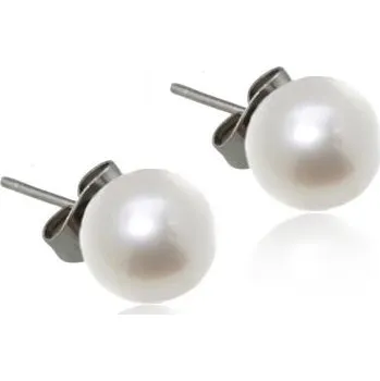 Náušnice S4U Ocelové náušnice perličky bílé, 10 mm