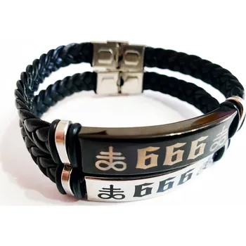 Vojenské psí známky Náramek - 666 - pravá kůže