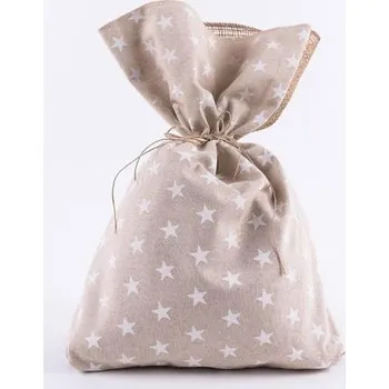 Vánoční dekorace Eurolamp Vánoční dekorace pytel béžový s bílými hvězdami, 34 x 47 cm, 1 ks