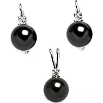 Souprava šperků Stříbrná souprava Swarovski perla black - S1207A (Stříbrná sada náušnice a přívěsek Swarovski perla 8 mm)