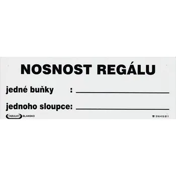 Značení Nosnost regálu 210x80mm - plast