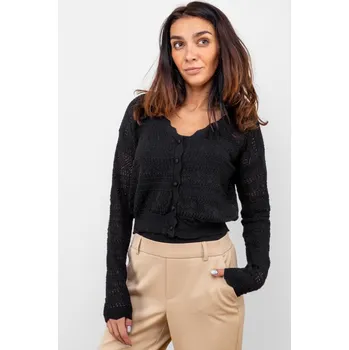 Dámský svetr Hailys dámský propínací háčkovaný crop svetřík černý Velikost: L