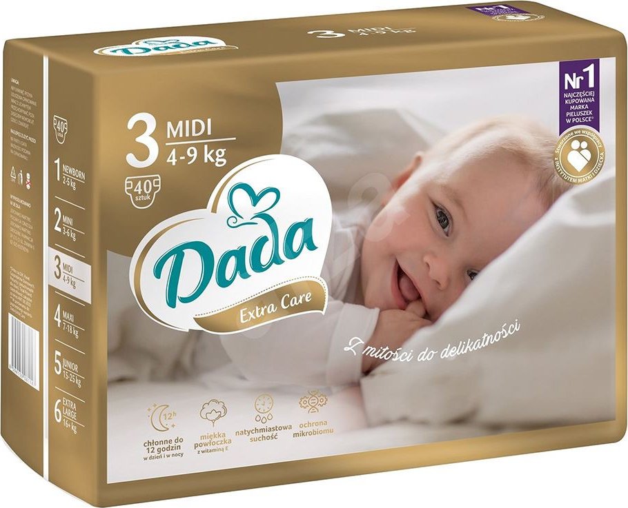 Dětské jednorázové pleny DADA Extra Care 3 MIDI 4-9 kg 40 ks