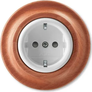 vypínač a zásuvka 5520K-C03459 52 Zásuvka jednonásobná s ochrannými kontakty (podle DIN), s clonkami, bezšr. sv., bílá/třešeň, ABB Decento