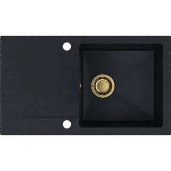Granitový dřez Sink Quality Ferrum, kuchyňský granitový dřez 770x450x190 mm + zlatý sifon, černá skvrnitá-BROCADE, SKQ-FER.B.1KDO.XG