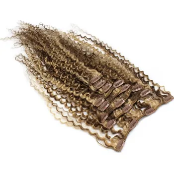 Příčesek Clip in kudrnaté vlasy 100% lidské REMY 50cm - tmavý melír