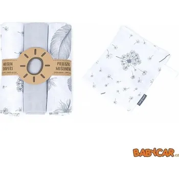 látková plena MAMO TATO mušelínové plenky 3ks + žínka Pírka/Šedá/Pampelišky