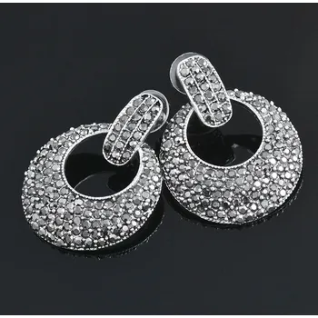 Náušnice B-TOP Vintage kulaté náušnice se zirkony - černá