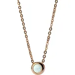 Šperky4U Zlacený ocelový náhrdelník s opálem bílé barvy - OPD0012-OP17