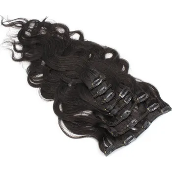 Příčesek Clip in vlasy vlnité 100% lidské REMY 50cm - přírodní černé