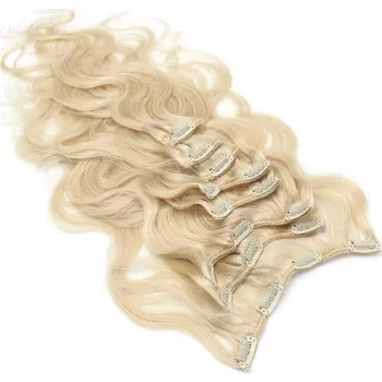 Příčesek Clip in vlasy vlnité 100% lidské REMY 50cm - nejsvětlejší blond
