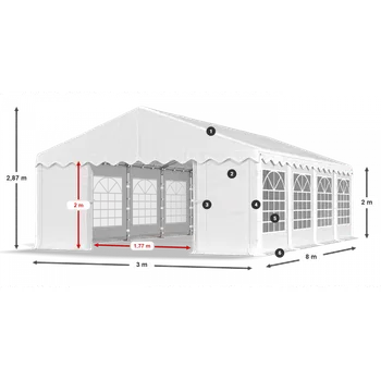 Zahradní stavba Párty stan 3x8x2m střecha PE 240g/m2 boky PE 240g/m2 konstrukce LÉTO Bílá Ekru Ekru
