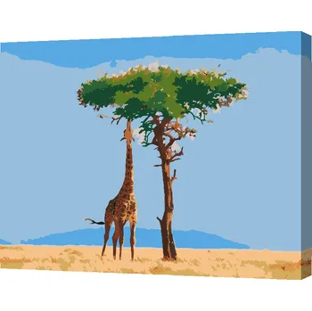 Malování podle čísel - Krmení žirafy Velikost: 30x40cm, Rámování: Pouze srolované plátno