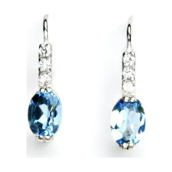 Náušnice Zlaté náušnice, bílé i žluté zlato, čiré zirkony a přírodní topaz swiss - VE 9