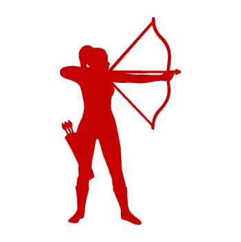 Samolepicí dekorace na vozidlo Lukostřelba 001 pravá střelkyně (18 - tmavě červená) SAMOLEPKA NA AUTO, NÁLEPKA, FÓLIE, POLEP, TUNING, VLASTNÍ TEXT, TISK, AUTOSAMOLEPKY.cz, POLEPY, OBRÁZEK, LOGO, 3D STICKERS