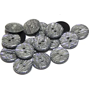 Knoflík GU218, Plastový knoflík, stříbrný s černým, 15 mm / 1 kus