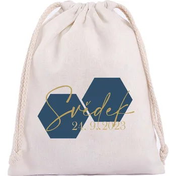 Dárková taška Bavlněný pytlík BUDEŠ MŮJ SVĚDEK? HEXAGON Barva: Modrá, Velikost pytlíku: 26 X 35 cm