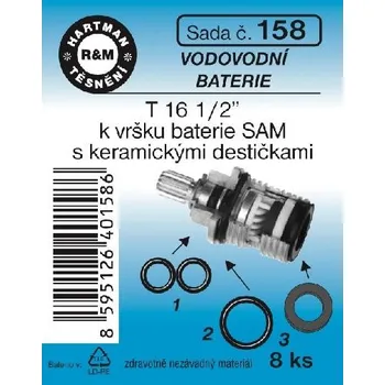 Sada těsnění pro vodovodní baterie, k vršku, T 16, 1/2", 8 ks, č. 158, HARTMAN