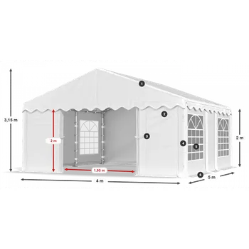 Zahradní stavba Párty stan 4x5x2m střecha PE 240g/m2 boky PE 240g/m2 konstrukce LÉTO Šedá Ekru Zelená