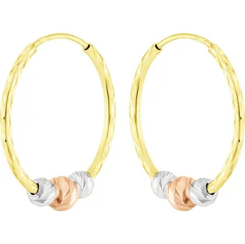 Náušnice GEMMAX Působivé zlaté kruhy s korálky Ø 24 mm – diamantový brus – zlatý šperk ryzosti 585/1000 v Dárkovém balení s Certifikátem GLECN-24-41391