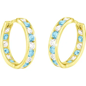 Náušnice GEMMAX Zlaté náušnice kroužky Ø 15 mm s bílými a bledě modrými zirkony – zlatý šperk ryzosti 585/1000 v Dárkovém balení s Certifikátem GLEYM-15-35291