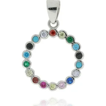 Přívěsek Zlatý bílý kroužek s barevnými zirkony