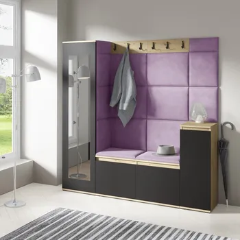 Předsíňová stěna Předsíňová stěna Emi 28 - dub/černá Barva panelů: Fialová - Trinity 11