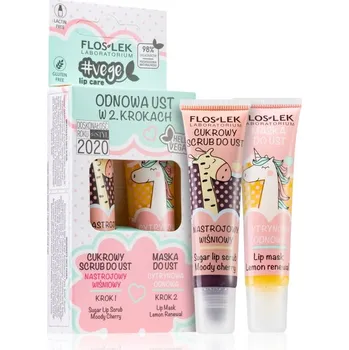 Kosmetická sada FlosLek Laboratorium Vege Lip Care Moody Cherry peeling na rty + Lemon Renewal maska na rty