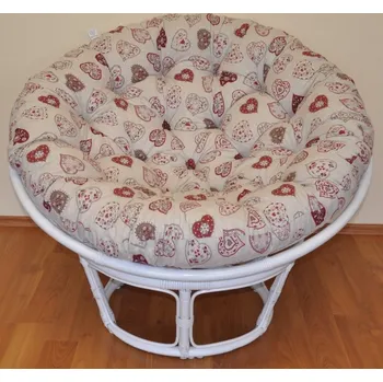 Křeslo Axin Trading s.r.o. Ratanový papasan 100 cm bílý, polstr motiv červená srdce