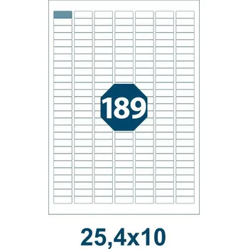 Speciální papír Samolepicí etikety, délka 25,4 mm, šířka 10 mm, 189 ks na archu A4, 100 listů/bal.