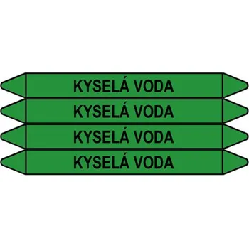 samolepka Značení potrubí, kyselá voda,4 ks, 250 × 26 mm