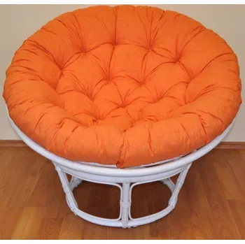 Křeslo Axin Trading s.r.o. Ratanový papasan 100 cm bílý, polstr oranžový melír
