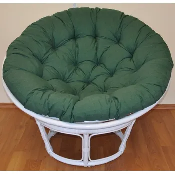Křeslo Axin Trading s.r.o. Ratanový papasan 100 cm bílý, polstr tmavě zelený melír