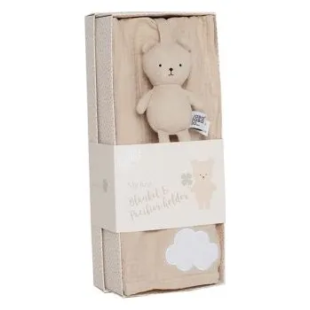 klip na dudlíky JaBaDaBaDo Dárkový set mušelínová deka + klip na dudlík - Medvídek