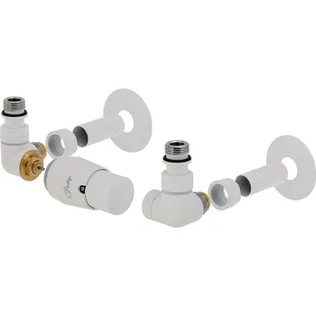 HS Vision - připojovací armatura pro spodní krajní, rozdělené připojení s termostatickou hlavicí nalevo - bílá (Matice pro Cu 15 mm) + krycí sada