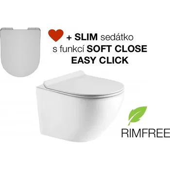 Tyč na sprchový závěs Eco produkty Ring Rimless - závěsné wc bez splachovacího okruhu - včetně slim soft close sedátka