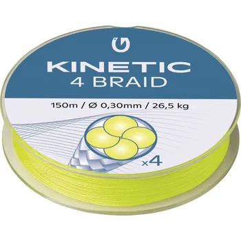 Kinetic pletená šňůra 4 Braid Fluo Yellow 150m Průměr: 0,08mm, Nosnost (kg): 3,3kg