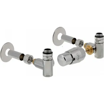HS Integra - připojovací armatura pro spodní krajní připojení s termostatickou hlavicí napravo pro kombinaci s topnou patronou - lesklý chrom (Matice Pex - Alpex 16x2 mm) + krycí sada